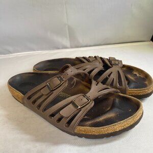 Birkenstock Granada Buckle Strap Slide Brown Leather Sandal W40
